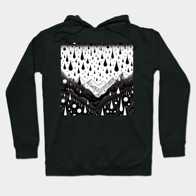 Abstract Monochromatic Mountains in Rain Drops Pattern Hoodie by TomFrontierArt